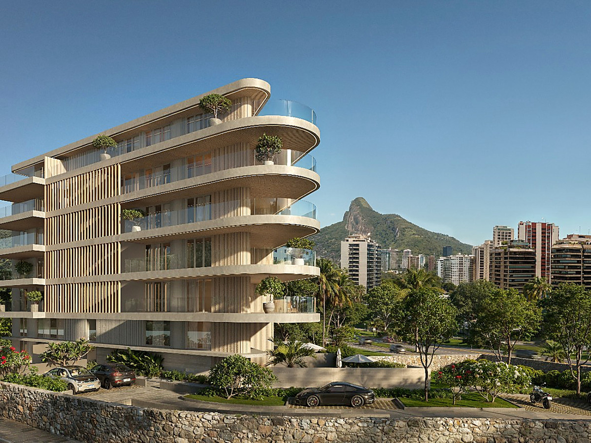 Arquitetura do Vista Joá com a Pedra da Gávea